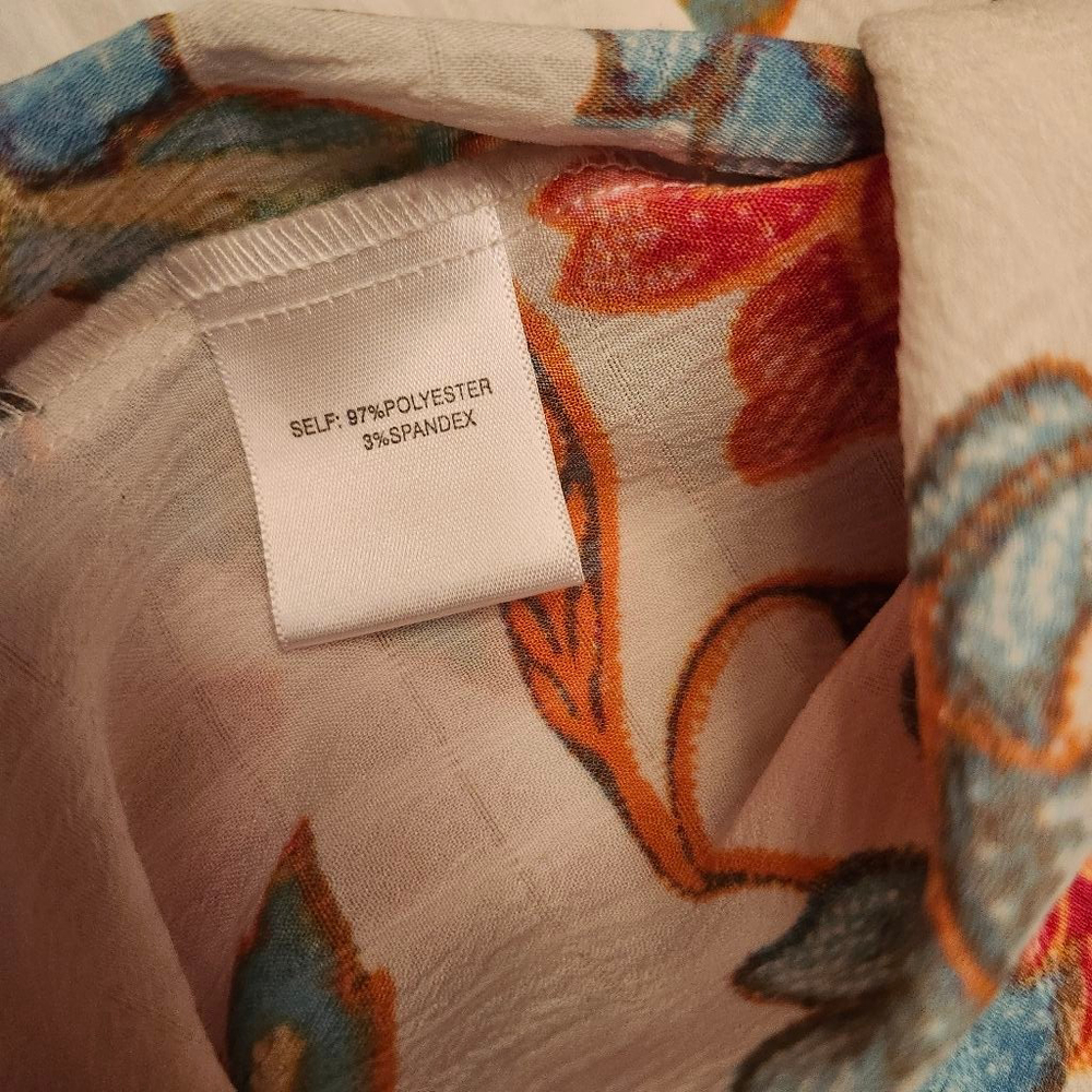 Women's ROSE+OLIVE White Floral Blouse M with Orange & Blue Flowers A2 - Picture 4 of 5